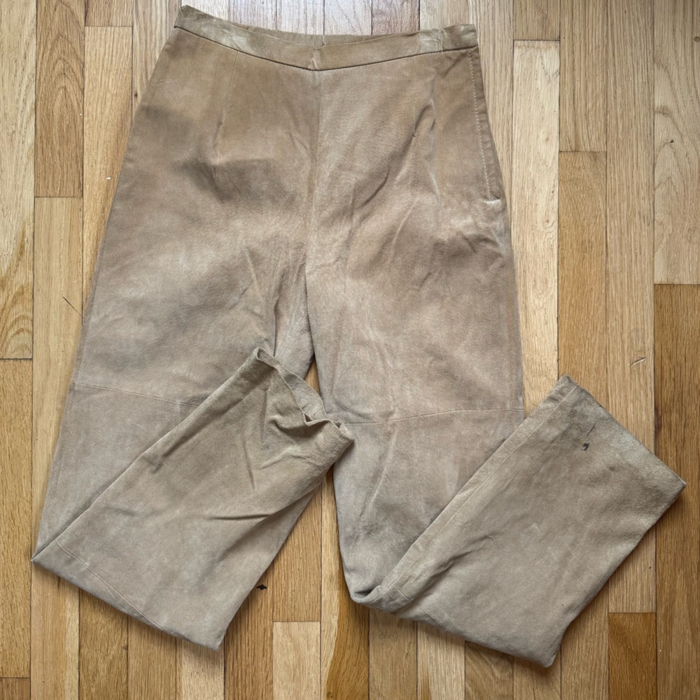 Terry Lewis Classic Luxuries Women's Tan Straight-Leg Suede Leather Pants